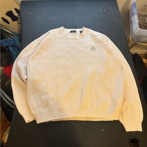 Izod Men's Cream Crewneck Sweater Size Mens M MEASUREMENTS SHOWN